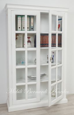 Libreria vetrina in legno massello 2 ante con inglesina finitura laccata colore bianco